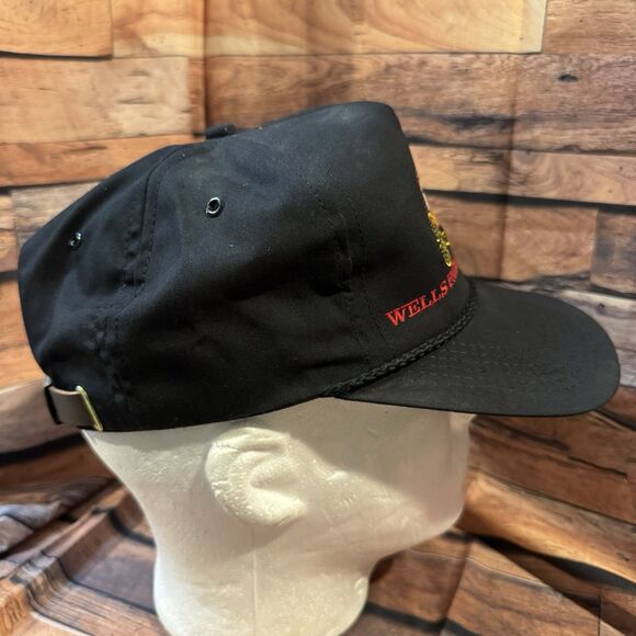 Wells Fargo Bank Hat Adjustable Black Cap Stagecoach Logo Rope Bill Vintage - Picture 2 of 7